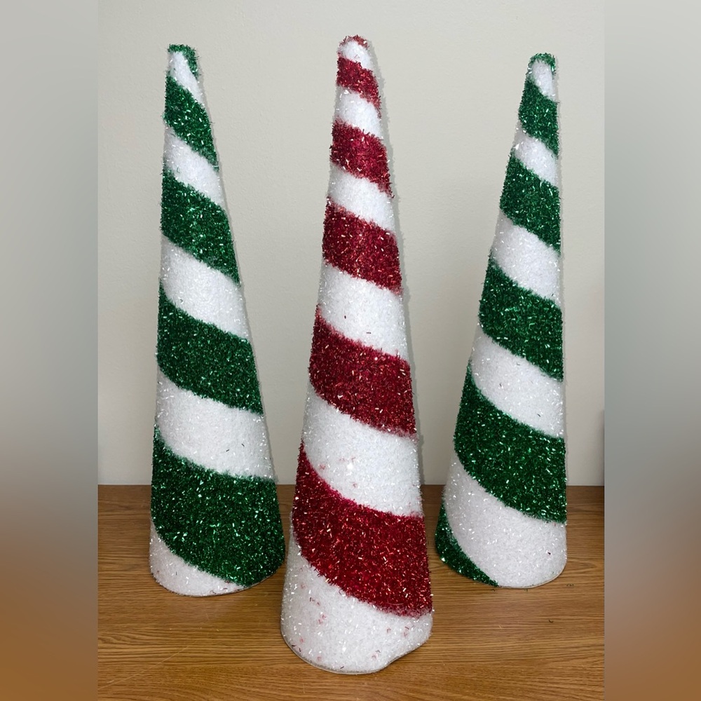 Peppermint Spiral Cone Trees Christmas Decor